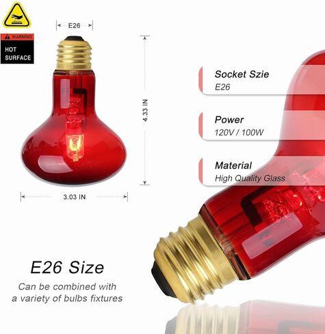 wuhostam 100w مصباح الحرارة التدفئة لمبة الأشعة تحت الحمراء، الأحمر الحيوانات الأليفة ضوء الأشعة فوق البنفسجية مصباح بقعة للاستخدام الزواحف والبرمائيات - سحلية السلحفاة العنكبوت الأفعى الحرباء 2 حزمة in Kuwait