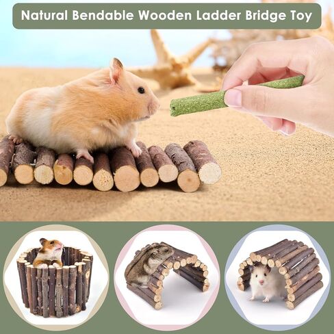 بيساب 3 قطع من العاب الهامستر، جسر سلم خشبي لخنزير غينيا الطبيعي، مخبأ جذع شجرة مجوف، مخبأ للهامستر السوري القزم والفئران والجربوع والشنشيلة، اكسسوارات قفص التسلق in Kuwait