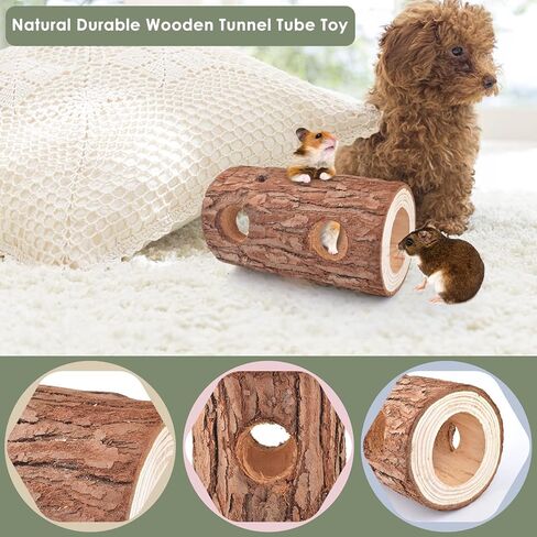 بيساب 3 قطع من العاب الهامستر، جسر سلم خشبي لخنزير غينيا الطبيعي، مخبأ جذع شجرة مجوف، مخبأ للهامستر السوري القزم والفئران والجربوع والشنشيلة، اكسسوارات قفص التسلق in Kuwait