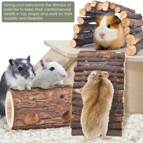 بيساب 3 قطع من العاب الهامستر، جسر سلم خشبي لخنزير غينيا الطبيعي، مخبأ جذع شجرة مجوف، مخبأ للهامستر السوري القزم والفئران والجربوع والشنشيلة، اكسسوارات قفص التسلق in Kuwait