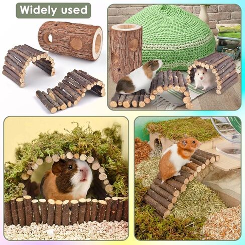 بيساب 3 قطع من العاب الهامستر، جسر سلم خشبي لخنزير غينيا الطبيعي، مخبأ جذع شجرة مجوف، مخبأ للهامستر السوري القزم والفئران والجربوع والشنشيلة، اكسسوارات قفص التسلق in Kuwait