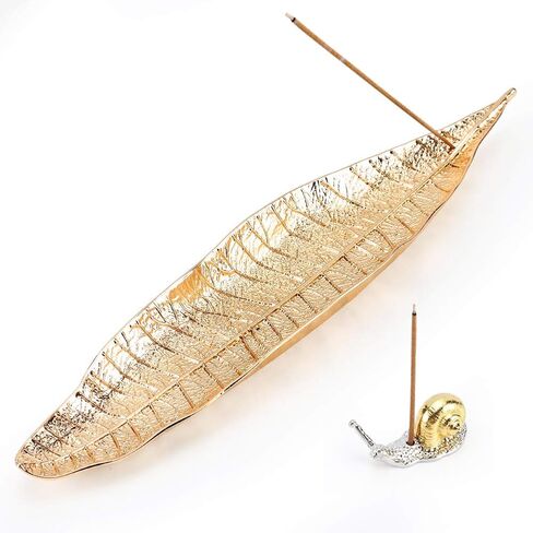 Accmor Incense Holder Set, Leaf and Snail Incense Burner, Incense Ash Catcher, Incense Sticks Holder for Counters, Meditation Room, Yoga, Home, Office, Red Copper in Saudi Arabia