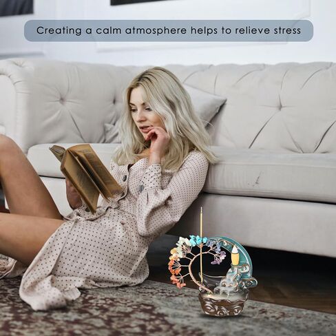 ارتجاعي مبخرة السيراميك البخور شلال 7 الشاكرات كريستال شجرة حامل البخور ناماستي اليوغا التأمل وديكور المنزل in Kuwait