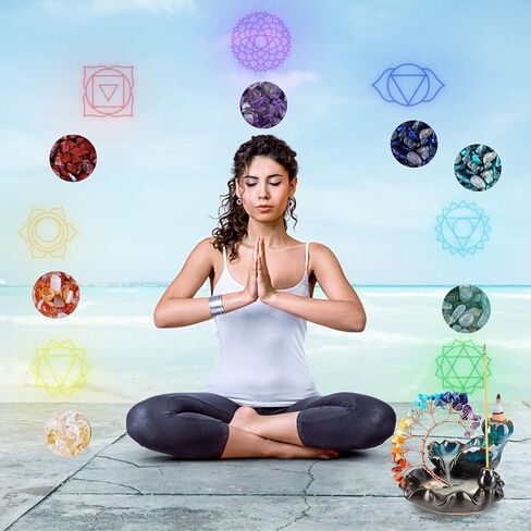 Backflow Incense Burner Ceramic Incense Waterfall 7 Chakras Crystal Tree Incense Holder Namaste Yoga Meditation and Home Decor in Kuwait