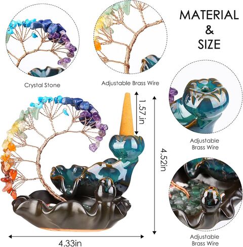 Backflow Incense Burner Ceramic Incense Waterfall 7 Chakras Crystal Tree Incense Holder Namaste Yoga Meditation and Home Decor in Kuwait