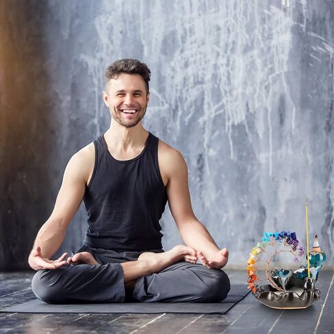 Backflow Incense Burner Ceramic Incense Waterfall 7 Chakras Crystal Tree Incense Holder Namaste Yoga Meditation and Home Decor in Kuwait