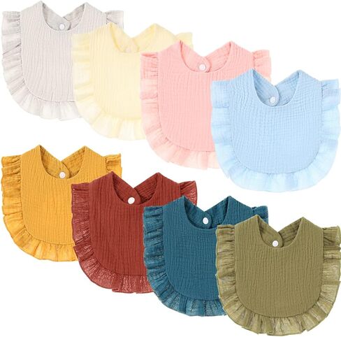 مرايل اطفال من الموسلين مكونة من 8 قطع من القطن للجنسين الاولاد والبنات، مجموعة من 8 الوان سادة للتسنين وسيلان اللعاب, ألوان موحدة., One Size in Kuwait