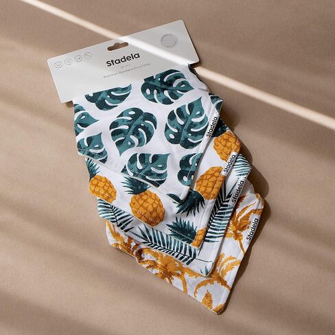 مريلة أطفال من ستاديلا قابلة للتعديل لسيلان اللعاب ولحضانة التسنين، 4 عبوات للجنسين مجموعة هدايا استحمام الطفل للبنات والأولاد - بالم تروبيكال ليف هاواي تزلج على الشاطئ في الصيف in Kuwait