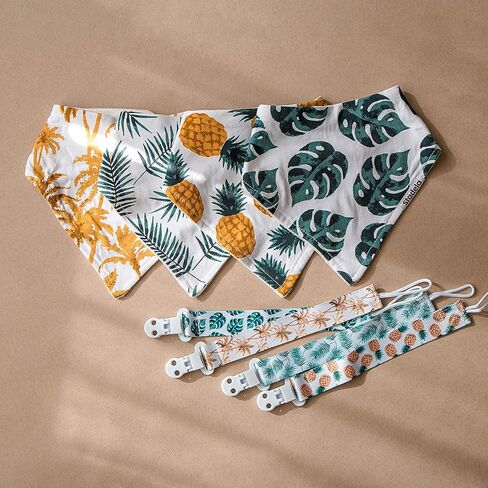 مريلة أطفال من ستاديلا قابلة للتعديل لسيلان اللعاب ولحضانة التسنين، 4 عبوات للجنسين مجموعة هدايا استحمام الطفل للبنات والأولاد - بالم تروبيكال ليف هاواي تزلج على الشاطئ في الصيف in Kuwait