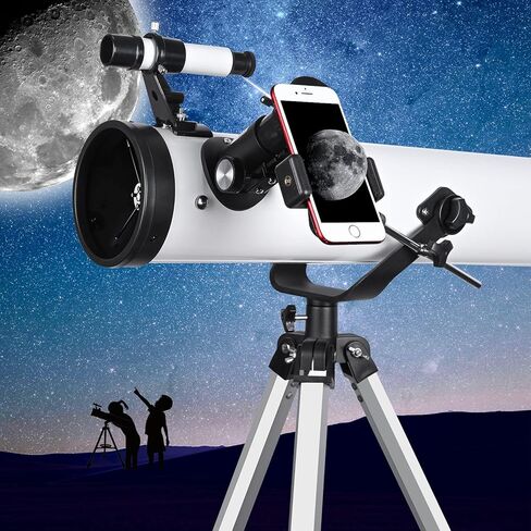 اتش اس ال تلسكوبات عاكسة 76700 للبالغين والمحترفين في علم الفلك، تلسكوبات للمبتدئين والاطفال بفتحة 8-12.76 ملم بطول بؤري 700 ملم مع فلتر محول ثلاثي القوائم 4 ملم 12.5 ملم 20 ملم عدسة 1.5X 5X in Kuwait