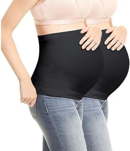 Hanes Women's Seamless Moisture Wicking Stomach Support 2 Pack Belly Band, Black, S/M in Saudi Arabia