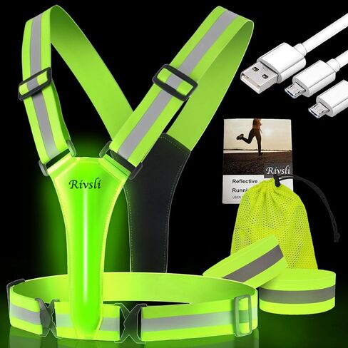 سترة عاكسة LED للمشي ليلاً، سترة جري قابلة لإعادة الشحن عبر USB مع عبوتين من أحزمة الذراع العاكسة، معدات الجري الليلية عالية الوضوح وأضواء الجري القابلة للتعديل للعدائين وراكبي الدراجات in Kuwait