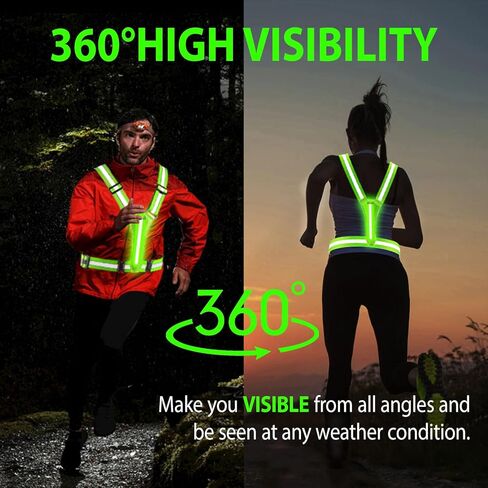 سترة عاكسة LED للمشي ليلاً، سترة جري قابلة لإعادة الشحن عبر USB مع عبوتين من أحزمة الذراع العاكسة، معدات الجري الليلية عالية الوضوح وأضواء الجري القابلة للتعديل للعدائين وراكبي الدراجات in Kuwait