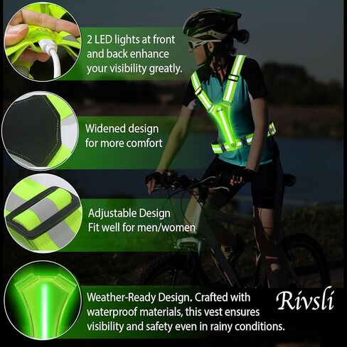 سترة عاكسة LED للمشي ليلاً، سترة جري قابلة لإعادة الشحن عبر USB مع عبوتين من أحزمة الذراع العاكسة، معدات الجري الليلية عالية الوضوح وأضواء الجري القابلة للتعديل للعدائين وراكبي الدراجات in Kuwait