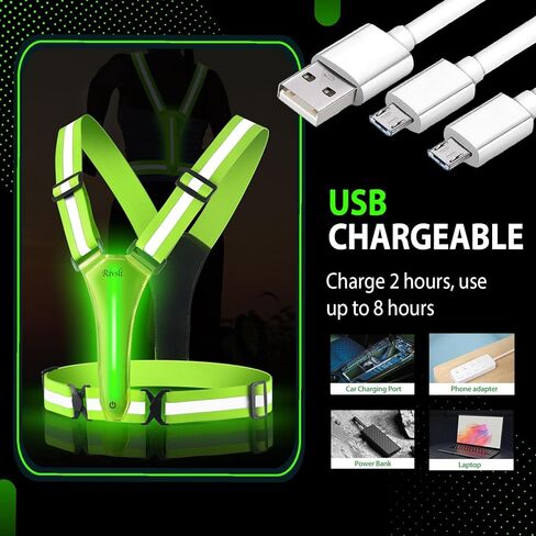 سترة عاكسة LED للمشي ليلاً، سترة جري قابلة لإعادة الشحن عبر USB مع عبوتين من أحزمة الذراع العاكسة، معدات الجري الليلية عالية الوضوح وأضواء الجري القابلة للتعديل للعدائين وراكبي الدراجات in Kuwait