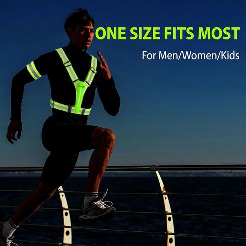 سترة عاكسة LED للمشي ليلاً، سترة جري قابلة لإعادة الشحن عبر USB مع عبوتين من أحزمة الذراع العاكسة، معدات الجري الليلية عالية الوضوح وأضواء الجري القابلة للتعديل للعدائين وراكبي الدراجات in Kuwait