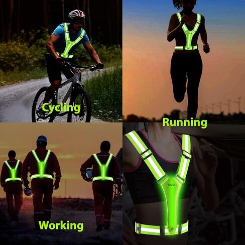 سترة عاكسة LED للمشي ليلاً، سترة جري قابلة لإعادة الشحن عبر USB مع عبوتين من أحزمة الذراع العاكسة، معدات الجري الليلية عالية الوضوح وأضواء الجري القابلة للتعديل للعدائين وراكبي الدراجات in Kuwait