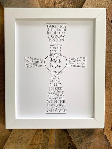 Jesus Loves Me Frame for Baby's Baptism, Dedication or Christening - Made in USA Frame - Gift for Granddaughter/Grandson/Godson/Godaughter on Christening, Baptism, Dedication (Silver - Personalized) in Kuwait