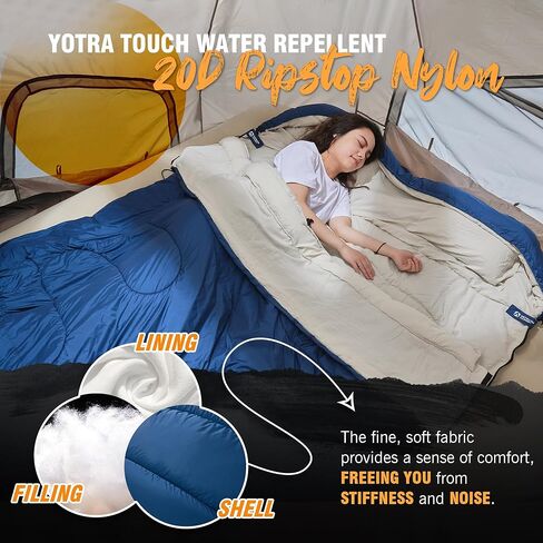 yotruth كيس نوم مزدوج مع وسادة للبالغين 3 مواسم حجم الملكة شخصين كيس النوم الطقس البارد التخييم كيس النوم أساسيات التخييم معدات التخييم اكسسوارات التخييم in Kuwait