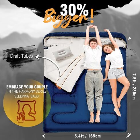 yotruth كيس نوم مزدوج مع وسادة للبالغين 3 مواسم حجم الملكة شخصين كيس النوم الطقس البارد التخييم كيس النوم أساسيات التخييم معدات التخييم اكسسوارات التخييم in Kuwait
