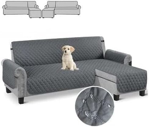 أغطية أريكة مقسمة من googgoing، غطاء أريكة مع حزام مطاطي قابل للطي لمعظم الأرائك، مجموعة أغطية أريكة على شكل حرف L، كرسي أثاث لديكور المنزل وكلاب القطط الأليفة للأطفال (كبير، رمادي داكن) in Kuwait