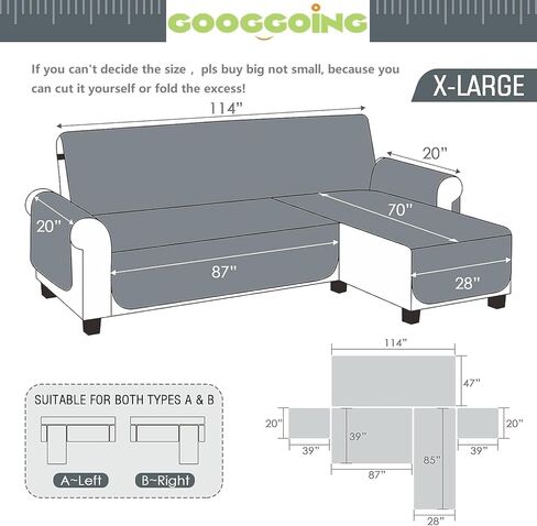 أغطية أريكة مقسمة من googgoing، غطاء أريكة مع حزام مطاطي قابل للطي لمعظم الأرائك، مجموعة أغطية أريكة على شكل حرف L، كرسي أثاث لديكور المنزل وكلاب القطط الأليفة للأطفال (كبير، رمادي داكن) in Kuwait
