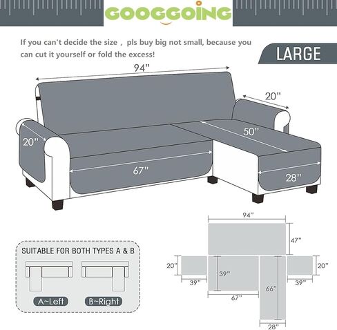 أغطية أريكة مقسمة من googgoing، غطاء أريكة مع حزام مطاطي قابل للطي لمعظم الأرائك، مجموعة أغطية أريكة على شكل حرف L، كرسي أثاث لديكور المنزل وكلاب القطط الأليفة للأطفال (كبير، رمادي داكن) in Kuwait