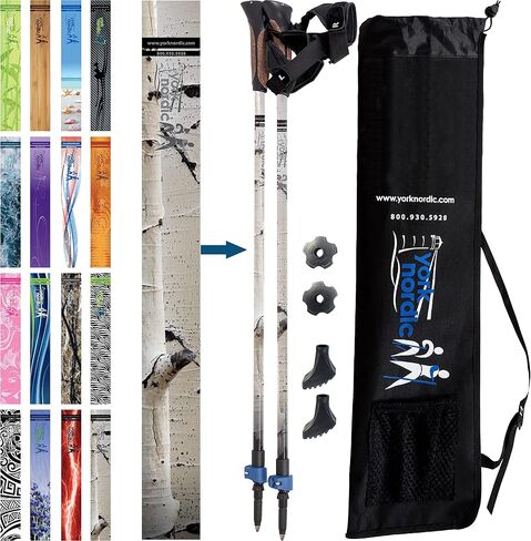 Nordic Walking Poles - True Classic Nordic Glove Grips, Lightweight, Adjustable, and Collapsible -2 Pieces w/flip Locks, Detachable Feet and Travel Bag by York Nordic in Saudi Arabia