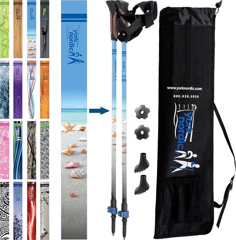 Nordic Walking Poles - True Classic Nordic Glove Grips, Lightweight, Adjustable, and Collapsible -2 Pieces w/flip Locks, Detachable Feet and Travel Bag by York Nordic in Saudi Arabia