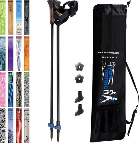 Nordic Walking Poles - True Classic Nordic Glove Grips, Lightweight, Adjustable, and Collapsible -2 Pieces w/flip Locks, Detachable Feet and Travel Bag by York Nordic in Saudi Arabia
