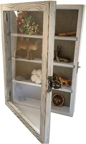 WANLIAN Shadow Box Frame with Acrylic 11x16“ Wooden Shadow Box Display Case with 3 Detachable Shelves & Linen Back, Wall-Mounted Deep Display Box Picture Frame for Photos Memorabilia (Carbonized) in Kuwait