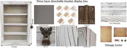 WANLIAN Shadow Box Frame with Acrylic 11x16“ Wooden Shadow Box Display Case with 3 Detachable Shelves & Linen Back, Wall-Mounted Deep Display Box Picture Frame for Photos Memorabilia (Carbonized) in Kuwait