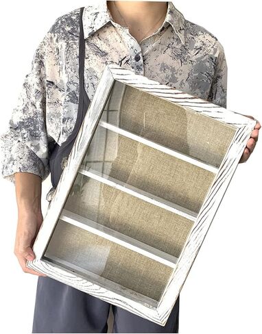 WANLIAN Shadow Box Frame with Acrylic 11x16“ Wooden Shadow Box Display Case with 3 Detachable Shelves & Linen Back, Wall-Mounted Deep Display Box Picture Frame for Photos Memorabilia (Carbonized) in Kuwait