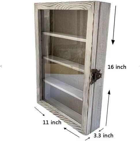 WANLIAN Shadow Box Frame with Acrylic 11x16“ Wooden Shadow Box Display Case with 3 Detachable Shelves & Linen Back, Wall-Mounted Deep Display Box Picture Frame for Photos Memorabilia (Carbonized) in Kuwait