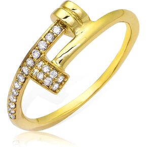 LoveBling 0.15 Carat (ctw) Designer Diamond Double Hammer Style in 14 Karat (K) Yellow Gold Ring (sizes 5-9)