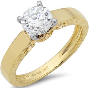Clara Pucci 1.67ct Brilliant Round Cut Solitaire Stunning Genuine White lab created Sapphire Ideal VVS1 D & Simulated Diamond Designer Modern Statement with accent Ring Solid 14k 2 tone Gold
