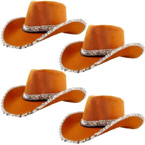 SGBETTER 4 Pack Adult Sequin Cowboy Hat Western Cowgirl Hat Texan Country Cowboy Hatsfor Women Fancy Dress Accessory