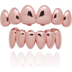 Psivika Gold Plated Shiny Hip Hop Teeth Grillz Caps Iced Out CZ Top and Bottom Vampire Fangs Grillz for Men and Women