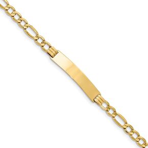 Sonia Jewels 14k Yellow Gold Engravable Identification Name Bar Tag ID with Figaro Bracelet - with Secure Lobster Lock Clasp 7" (Width = 7mm)