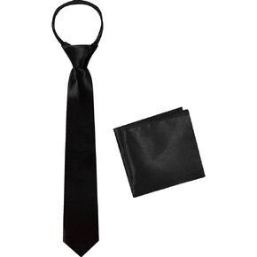 A&J DESIGN Boys Pre-Tied Zipper Tie & Pocket Square Set for 4-14 Years