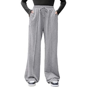 COZYEASE Girl's Wide Leg Sweatpants Elastic Waist Drawstring Straight Leg Baggy Jogger Pants with Pocket