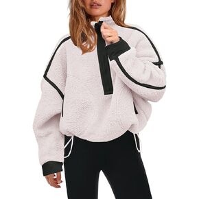 Panadila Womens Half Zip Sherpa Fleece Pullover Soft Oversized Sweatshirt with Pockets Warm Fuzzy Sweater