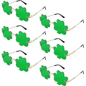 6 Pairs St. Patrick's Day Shamrock Sunglasses Clover Glasses St Patricks Day Novelty Accessories Irish Green Leprechaun Costume Glasses Shamrock Glasses for St. Patrick's Day Photo Prop Party Supplies