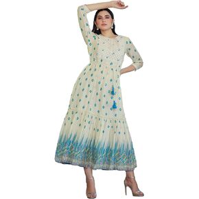 FASHION DWAR Women's Printed Casual Cotton Long Gown Dress with 3/4 Sleeves…