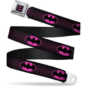 Buckle-Down Men's Seatbelt Belt Kids, Batman shield/chainlink black/hot pink 1.0" Wide-20-36 Inches