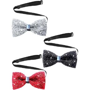 Zhanmai 3 Pieces Rhinestone Bow Ties Men Pre Tied Bow Ties with Adjustable Length Men Glitter Bow Tie Sparkly Bow Tie for Wedding and Parties Novelty Banquet (Black, Red, Silver)
