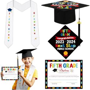 Cuffbow 3 Pcs 5th Grade Graduation Set Graduation Cap Graduation Stole Sash with Diploma Certificates Set for Students Supplies Teachers Parents Graduation Gifts in Saudi Arabia