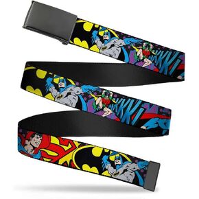 Buckle-Down Web Belt, Batman/Robin/Superman Pose/Logo Dot Black/Purple, 1.0" Wide - Fits up to Kids Size 20, Multicolor, 1.0" Wide - Fits up to Kids Size 20 in Saudi Arabia