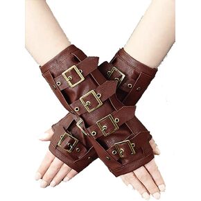 Restyle Pair of STEAMPUNK ARMWARMERS Brown Faux Leather