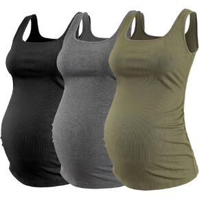 Ecavus 3PCS Maternity Square Neck Tank Top Sleeveless Ribbed Knit Basic Tops Pregnancy Athletic Yoga Shirts Camisole